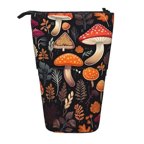 Stehendes Federmäppchen mit Herbstpilzblättern, Farnblättern, Beeren, Stifteetui, Teleskop-Bleistifttasche, Pop-Up-Kosmetiktasche, Schreibwaren-Organizer für Schule, Büro, Reisen von Generisch