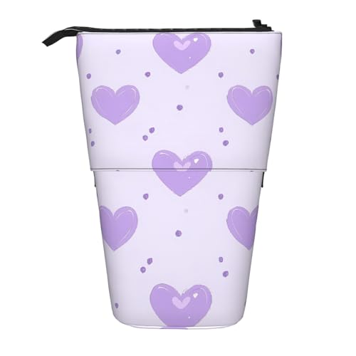 Stehendes Federmäppchen mit Herzmuster, violettes Herz, Stifteetui, Teleskop-Bleistifttasche, Pop-Up-Kosmetiktasche, Schreibwaren-Organizer für Schule, Büro, Reisen von Generisch
