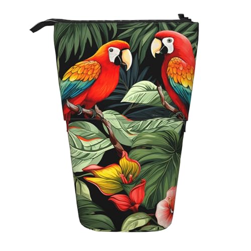 Stehendes Federmäppchen mit Palmenblättern, tropisches Blumenmuster, Stifteetui, Teleskop-Bleistifttasche, Pop-Up-Kosmetiktasche, Schreibwaren-Organizer für Schule, Büro, Reisen von Generisch