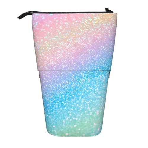 Stehendes Federmäppchen mit Regenbogen-Glitzer, glänzend, Teleskop-Federtasche, Pop-Up-Kosmetiktasche, Schreibwaren-Organizer für Schule, Büro, Reisen von Generisch