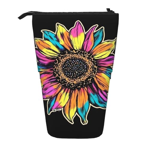 Stehendes Federmäppchen mit Regenbogen-Sonnenblume, buntes Blumenmuster, Teleskop-Federtasche, Pop-Up-Kosmetiktasche, Schreibwaren-Organizer für Schule, Büro, Reisen von Generisch