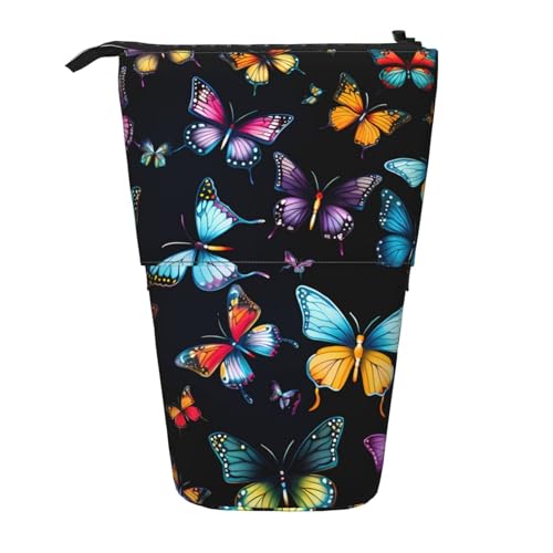Stehendes Federmäppchen mit Schmetterlingsmotiv, bunt, Teleskop-Federtasche, Pop-Up-Kosmetiktasche, Schreibwaren-Organizer für Schule, Büro, Reisen von Generisch