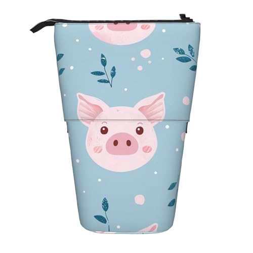 Stehendes Federmäppchen mit Schweineblättern, niedliches Schweinchen-Stiftetui, Teleskop-Bleistifttasche, Pop-Up-Kosmetiktasche, Schreibwaren-Organizer für Schule, Büro, Reisen von Generisch