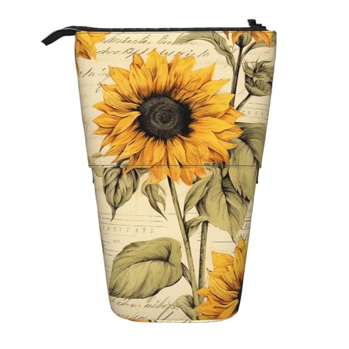 Stehendes Federmäppchen mit Sonnenblumen-Motiv, gelbe Blume, Stifthalter, Teleskop-Bleistifttasche, Pop-Up-Kosmetiktasche, Schreibwaren-Organizer für Schule, Büro, Reisen von Generisch