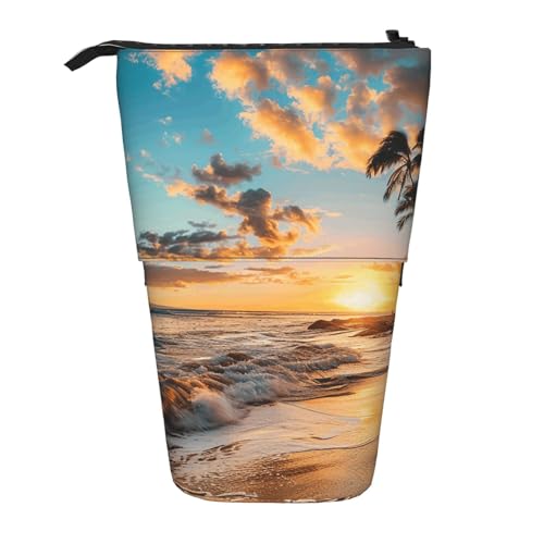 Stehendes Federmäppchen mit Sonnenuntergang und Meer, Teleskop-Federmäppchen, Pop-Up-Kosmetiktasche, Schreibwaren-Organizer für Schule, Büro, Reisen von Generisch