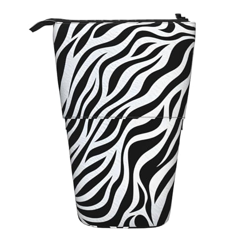 Stehendes Federmäppchen mit Zebramuster, Tierhaut, Teleskop-Federtasche, Pop-Up-Kosmetiktasche, Schreibwaren-Organizer für Schule, Büro, Reisen von Generisch