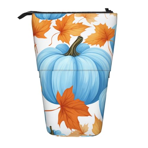 Stehendes Federmäppchen mit blauem Kürbis, Herbst-Ahornblätter, Stifteetui, Teleskop-Bleistifttasche, Pop-Up-Kosmetiktasche, Schreibwaren-Organizer für Schule, Büro, Reisen von Generisch