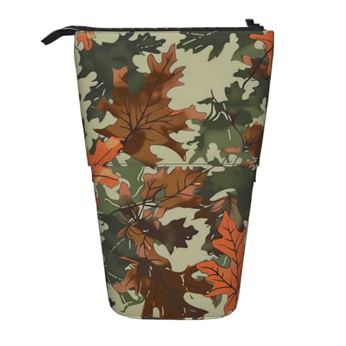 Stehendes Federmäppchen mit marineblauen Blättern, Camouflage-Ahorn-Stifttasche, Teleskop-Federtasche, Pop-Up-Kosmetiktasche, Schreibwaren-Organizer für Schule, Büro, Reisen von Generisch