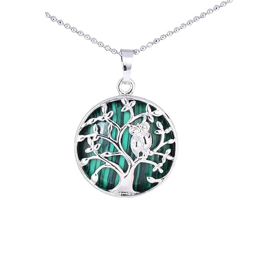 Stein Anhänger, Verstellbare Kette, Modischer Natürlicher Edelsteinkristall, Kleine Tier-Eulen-Anhänger, Halskette, Energieschmuck Für Männer Und Frauen, Malachit von Generisch