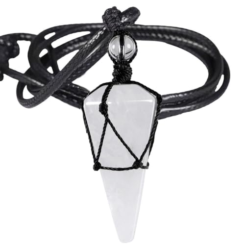 Stein Anhänger, Verstellbare Wachsseil-Mode-Halskette Mit Natürlichem Edelstein-Kristall, Spitze Sechseckige Säule, Energieschmuck Für Männer Und Frauen, Weißer Kristall von Generisch