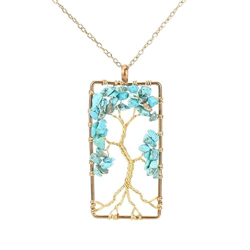 Stein Anhänger,Verstellbare Kette, Natürlicher Edelstein, Kristall, Handgewickelt, Mit Kies Umwickelt, Rechteckiger Lebensbaum-Anhänger, Halskette, Energieschmuck Für Männer Und Frauen, Türkis Stein Anhänger,Verstellbare Kette, Natürlicher Edelstein, Kristall, Handgewickelt, Mit Kies Umwickelt, Rechteckiger Lebensbaum-Anhänger, Halskette, Energieschmuck Für Männer Und Frauen, Türkis von Generisch