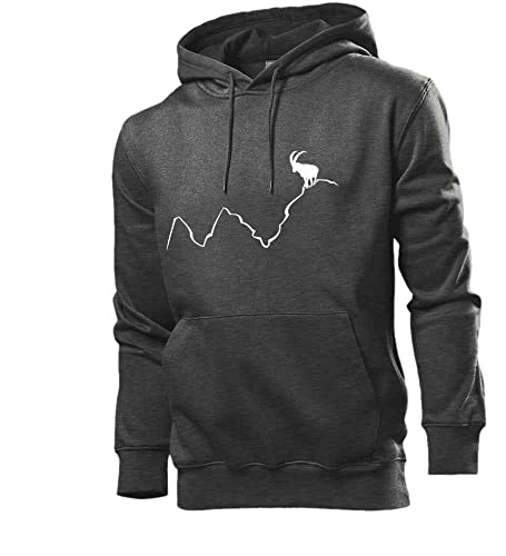 Steinbock auf Bergspitze Männer Hoodie Sweatshirt Dunkel Grau meliert XL von shirt84