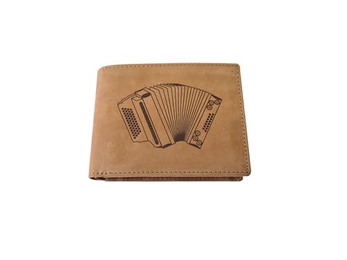 Steirische Harmonika Geldbörse aus echtem Wildleder braun – Portemonnaie mit Prägung – RFID Schutz – Geschenk für Harmonikaspieler & Musiker – Leder Geldbeutel mit vielen Fächern 12x10cm von Generisch