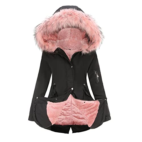 Winterjacke Damen Lang Steppjacke Warmer Gefüttert Fleece Daunenjacke Mit Kapuze Winddicht Outdoorjacke Große Größen Damenmantel Winter Parka Jacke Langarm Wintermantel Casual Fleecejacke von Generisch