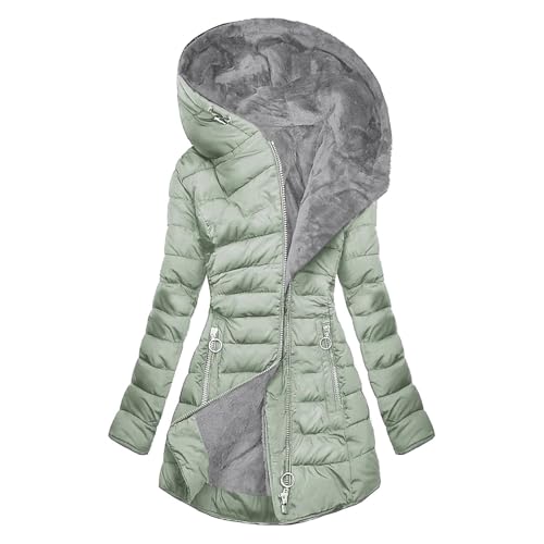 Winterjacke Damen Lang Steppjacke Warmer Gefüttert Fleece Daunenjacke Mit Kapuze Winddicht Outdoorjacke Große Größen Damenmantel Winter Parka Jacke Langarm Wintermantel Casual Fleecejacke von Generisch