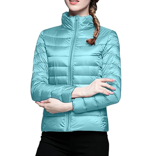 Steppjacke Damen Ohne Kapuze - Daunenjacke Damen Leicht Basic Winterjacke Einfarbig Stehkragen Übergangsjacke Reißverschluss Warme Pufferjacke Wasserdichte Atmungsaktiv Freizeitjacke Outdoorjacke von Generisch