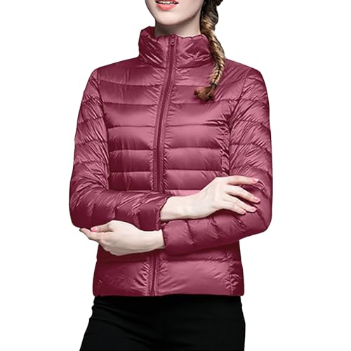 Steppjacke Damen Ohne Kapuze - Daunenjacke Damen Leicht Basic Winterjacke Einfarbig Stehkragen Übergangsjacke Reißverschluss Warme Pufferjacke Wasserdichte Atmungsaktiv Freizeitjacke Outdoorjacke von Generisch