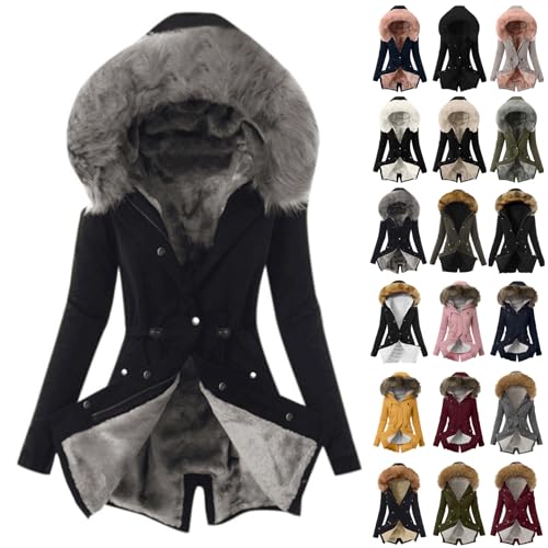 Steppjacke Damen Wintermantel Jacke Winterjacke Warm Gefüttert Mit Fellkapuze Winter Mantel Lang Herbst Parka Winterparka Damenjacken Outdoor Winterparka Damen Warm von Generisch