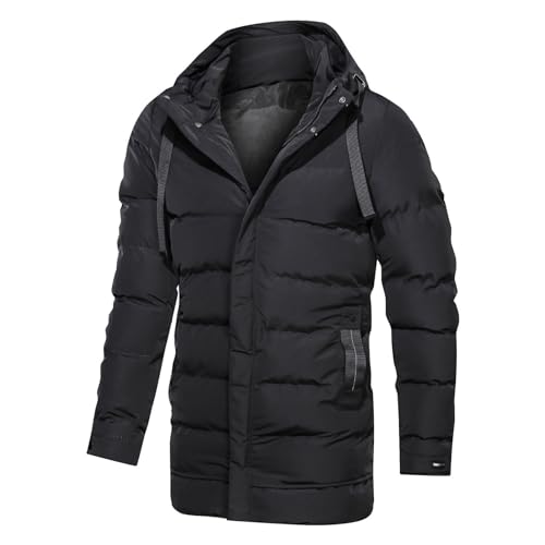 Steppjacke Herren Lang Daunenjacke mit Kapuze Warm Gefüttert Fleecejacke Mittellang Freizeit Hooded Steppmantel Winter Thermo Outdoorjacke Arbeitsjacke (Black, XXL) von Generisch
