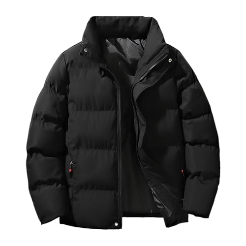 Steppjacke Herren Winterjacke Verdickte Stehkragen Freizeitjacke mit Reißverschluss Lässig Lose Übergangsjacke Warm Gefüttert Jacke Outdoor Langarm Mantel (Black, 4XL) von Generisch