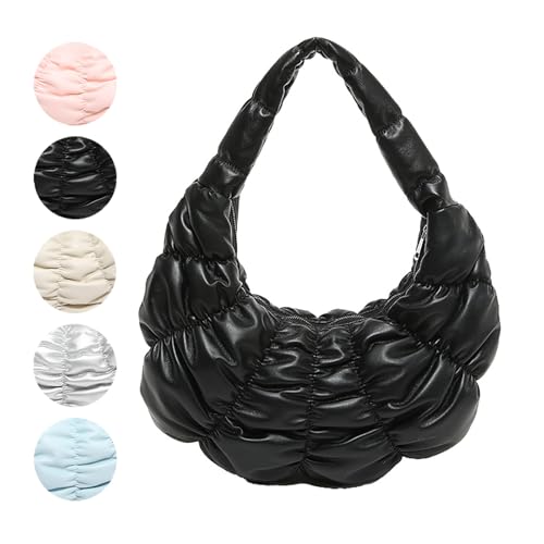 Stepptasche Halbmond Tasche Damen Puffer Moon Bag Leicht Gesteppte Tasche Damen Einfarbig Elegant Shopper Quilted Bag Puffy Crossbody Bag (Schwarz) von Generisch