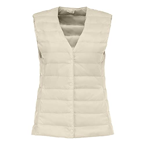 Steppweste Damen Kurz Ohne Ärmel - Weste Damen Elegant Kurz V-Ausschnitt Daunenweste Mit Knöpfen Puffer Mantel Kuschelige Flauschjacke Ärmellos Winterweste Slim Fit Übergangsweste Casual Sportweste von Generisch