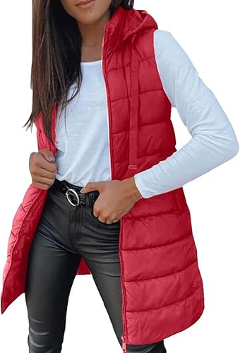 Steppweste Damen Lang, Steppweste Weste Damen Lang Teddy Lange Ärmellose Longweste Damenweste Mit Kapuze Leicht Elegant Daunenweste Winterjacke Grosse Grössen Mit Taschen Kapuzenweste Herbst Winter von Generisch