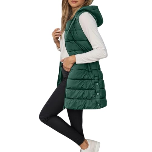 Steppweste Damen Lang Ärmellose Weste mit Kapuze Steppmantel Warmer Wintermantel Reissverschluss Longweste mit Taschen Daunenweste Leichte Elegante Vest für Herbst und Winter，S-2XL von Generisch