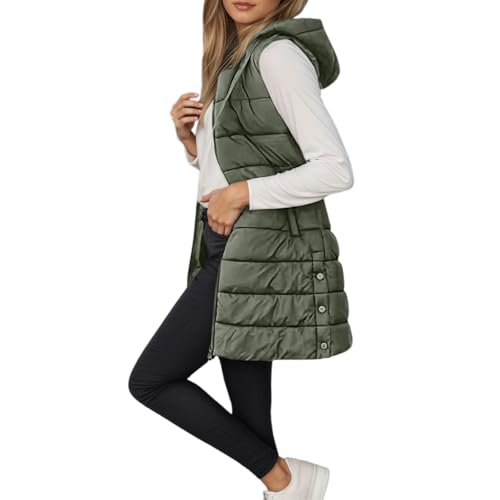 Steppweste Damen Lang Ärmellose Weste mit Kapuze Steppmantel Warmer Wintermantel Reissverschluss Longweste mit Taschen Daunenweste Leichte Elegante Vest für Herbst und Winter，S-2XL von Generisch