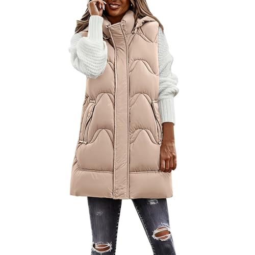 Steppweste Damen Lang Ärmellose Weste mit Kapuze Steppmantel Warmer Wintermantel Reissverschluss Longweste mit Taschen Daunenweste Leichte Elegante Vest für Herbst und Winter，S-2XL von Generisch