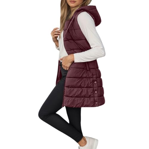 Steppweste Damen Lang Ärmellose Weste mit Kapuze Steppmantel Warmer Wintermantel Reissverschluss Longweste mit Taschen Daunenweste Leichte Elegante Vest für Herbst und Winter von Generisch