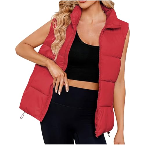 Steppweste Damen Winter Stehkragen Daunenweste Thermal Ärmellos Winterjacke Einfarbig Übergangsjacke Wintermantel Steppjacke Steppmantel Winterweste Freizeit Baumwollmantel Lange Weste Daunenjacke von Generisch