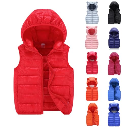 Steppweste Kinder Winter Warme Kapuzenweste Gesteppte Ärmellos Daunenjacke Mädchen Jungen Weste Outdoor Winddicht Leicht Pufferweste Mode Thermo Reißverschluss Winterweste Mantel 1-15 Jahre von Generisch