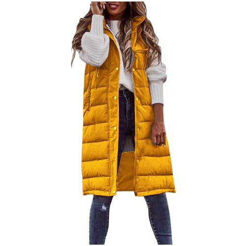 Steppweste Winter Damen Lang Daunenweste Kapuze Ärmellos Weste Winterjacke Leicht Übergangsweste Pufferjacke Großen Größen Gilet Outdoor Wintermantel Kapuzenweste Warm Gesteppt Longweste von Generisch