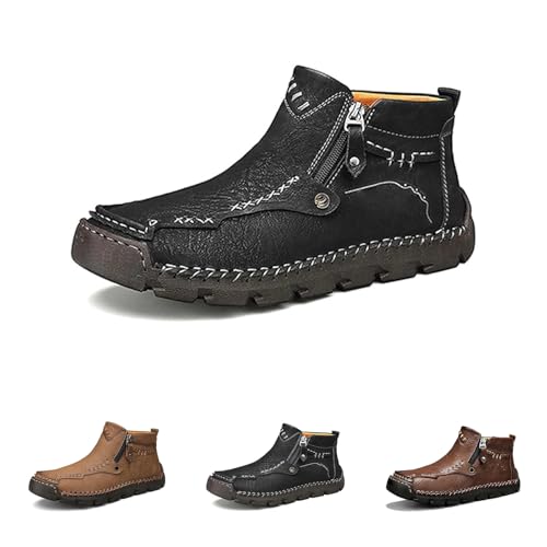 Stepthetop Motorcycle Boots (Hand-Stitched Genuine Leather Boots) (Wide Toe, Waterproof, Anti-Slip) Suitable for Work, Driving, Hiking (Black,47) von Generisch