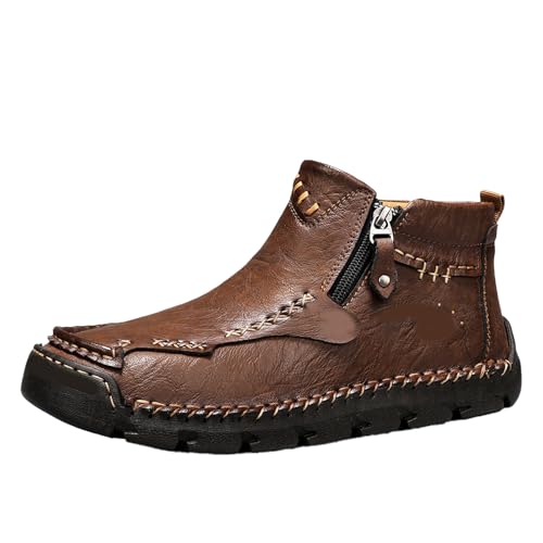 Stepthetop Motorcycle Boots Men, Hand-Stitched Genuine Leather Boots-Wide Toe Waterproof and Anti-Slip Suitable for Work, Hiking (dark brown,47) von Generisch