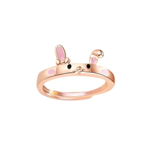 Sterling Silber Ring für Frauen Hase Verstellbarer Finger Offener Statement Ring Verlobungsringe Versprechensring zierlicher Schmuck Ringbuch A 4 2 Ringe (Rose Gold, One Size) von Generisch