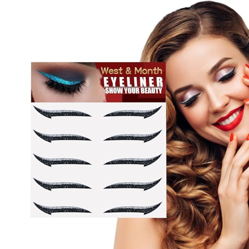Stick On Glitter Eyeliner Instant Selbstklebende Eyeliner Schablone 5 Paare Aufkleber Eyeliner Werkzeug, Make-up Eyeliner Aufkleber, Geflügelter Eyeliner Schablone für Augen Make-up Werkzeug von Generisch