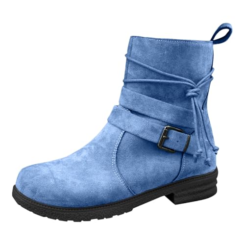 Stiefel Damen Casual Langschaft Boots Winterschuhe Flach Rutschfeste Laufsohle Spitze Zehe Klobiger Blockabsatz Winterstiefel Cowboystiefel Halbhoch Mit Reißverschluss Absatz Leder Chelsea Ankle 37 von Generisch