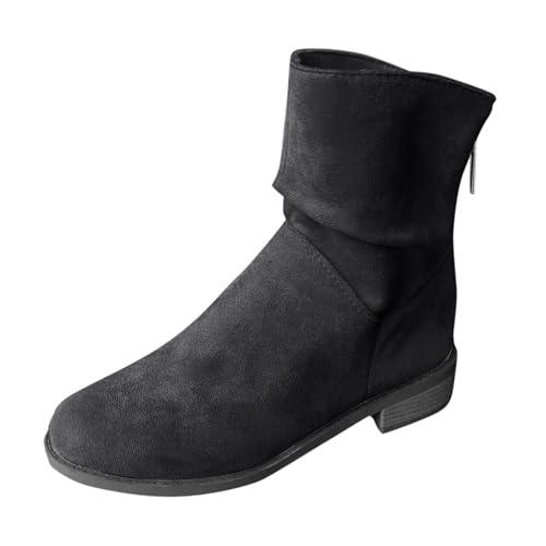 Stiefel Damen Geschlossene Stiefeletten mit Absatz Reißverschluss Stiefel Spitz Ankle Boots Weite H Leder Winterstiefel von Generisch