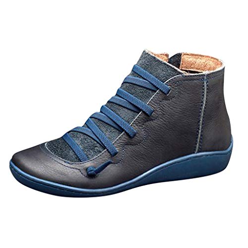 Stiefel Damen Halbhoch,Freizeitschuhe Damen Wasserdicht Outdoorschuhe Modisch Walkingschuhe Vielseitig Schnürschuhe Einfarbig Joggingschuhe Verschleißfest Arbeitsschuhe Atmungsaktiv Flacheschuhe von Generisch
