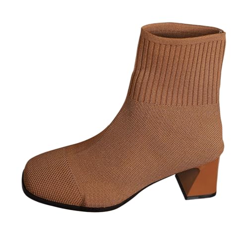 Stiefel Damen High Heels Stretch Gestrickte Einzelstiefel Spitzsocken Stiefel Winterelastizität Stiefeletten Damenstiefel Schlupfstiefel Warm Gefüttert Damenschuhe Halbstiefel von Generisch