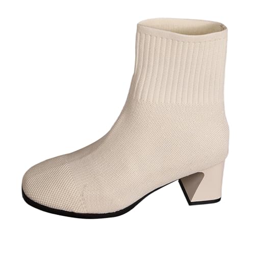 Stiefel Damen High Heels Stretch Gestrickte Einzelstiefel Spitzsocken Stiefel Winterelastizität Stiefeletten Damenstiefel Schlupfstiefel Warm Gefüttert Damenschuhe Halbstiefel von Generisch