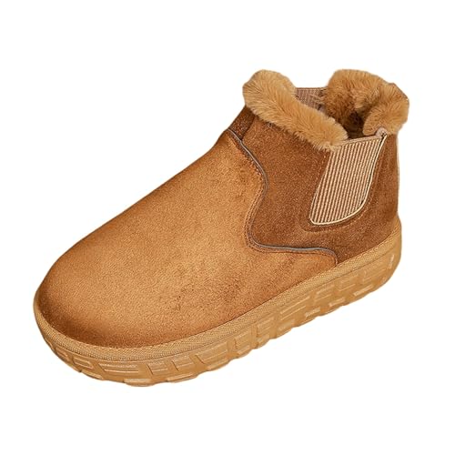 Stiefel Damen Klassische Kurzschaft Stiefeletten Modische Einfarbig Schneestiefel Große Größen Outdoor Aktivitäten Schlupfschuhe mit Fleecefutter Dicker Sohle Wasserdicht Winterstiefel von Generisch