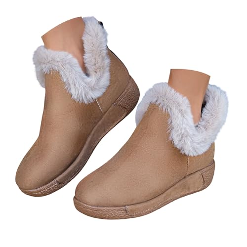 Stiefel Damen Mode Trekkingschuhe Barfussschuhe Damen Bequem Kurz Fleece Gefüttert Winterstiefel Freizeit Breite Fuße Schneestiefel Winter Dicke Rutschfest Kurzstiefel von Generisch