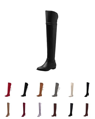 Stiefel Damen Schwarz Elegant Spitze Keilabsatz Overknees Thermo Gefüttert Wasserdicht Winterstiefel Elegant Ohne Schnürsenkel Leather Rutschfest Freizeitboots Overknee Stiefel 41 von Generisch