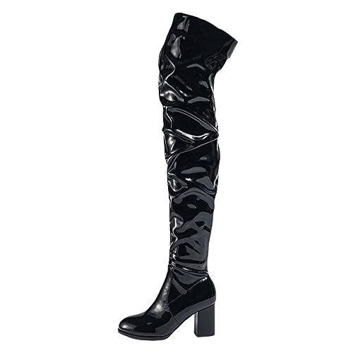 Stiefel Damen mit Absatz Langschaft Overknees Lederstiefel Winterstiefel Schwarz Stretch Hohe Stiefel Reitstiefel High Heels Elegant Weitschaftstiefel mit Absatz Retro Plateau Boots Damenstiefel von Generisch