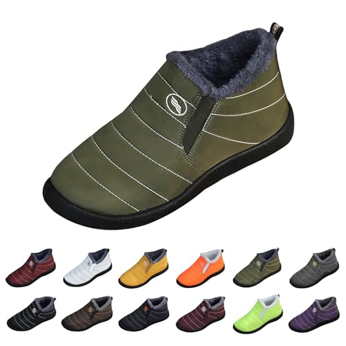 Stiefel für Damen, Winter-Schneestiefel, wasserdicht, mit Fell gefüttert, Knöchelstiefel, warme Schuhe, seitlicher Reißverschluss, leicht, rutschfest, für Mädchen, Schwarzes Grün, 43 EU von Generisch