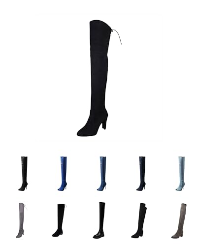 Stiefel für Dicke Waden Bequem Thermo Wildleder Winterstiefel Freizeit Gefüttert Hoch Absatz Overknees Elegant Metallreißverschluss Weitschaftstiefel Stiefel Weiter Schaft Damen Schwarz 38 von Generisch