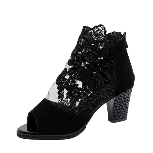 Stiefel mit dickem Absatz für Damen, Stiefeletten, kurze Stiefel, Einzelschuhe für Damen, Freizeitschuhe, Schwarz , 40.5 EU von Generisch